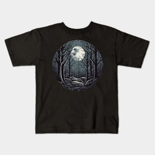 dark moonlit forest Kids T-Shirt